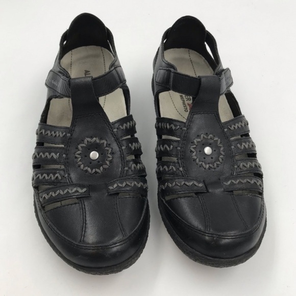 Allrounders by Mephisto Galina Black Leather Fisherman Sandals Size 7.5 - Picture 4 of 9